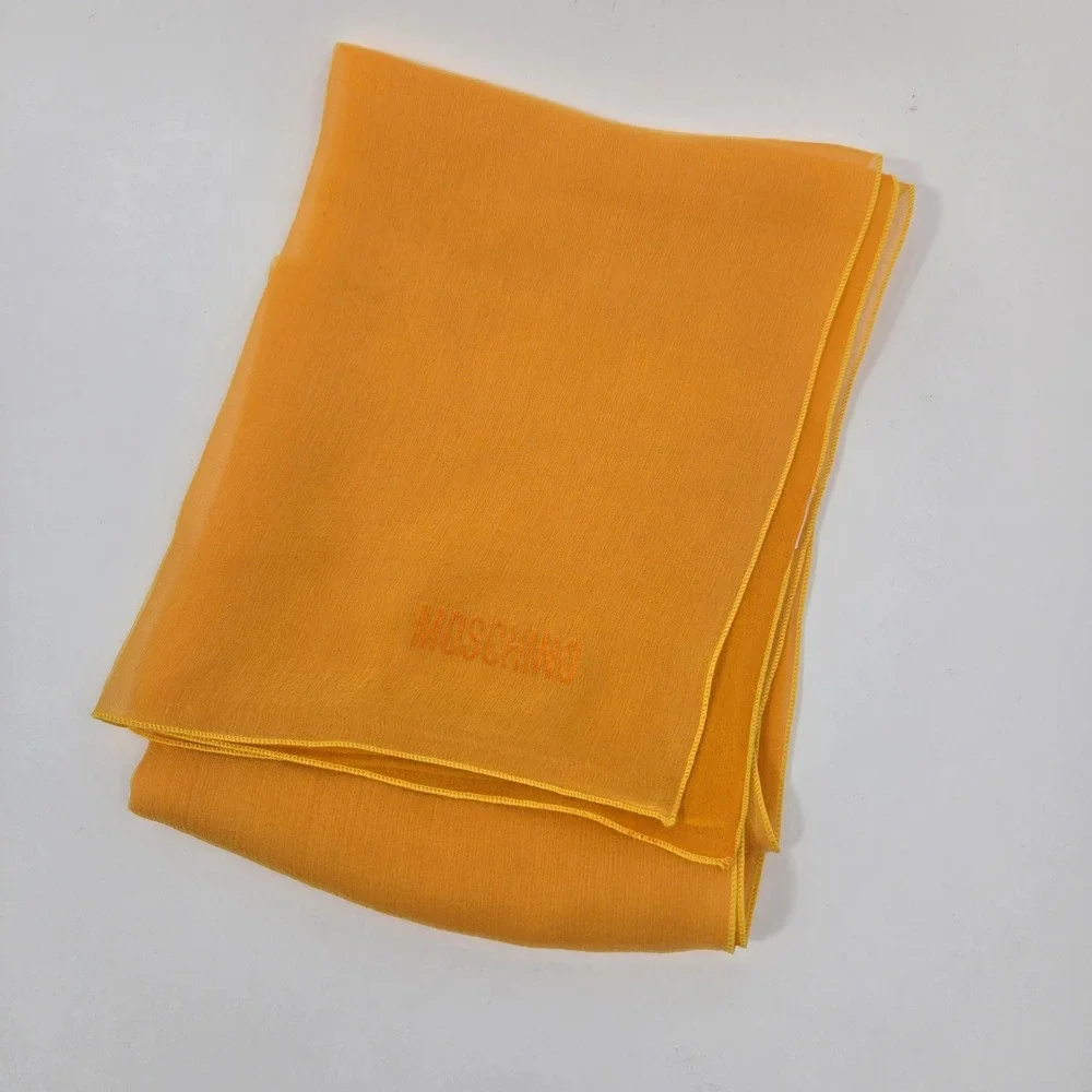 Vintage Moschino Mustard Yellow Silk Chiffon Square Scarf Lightweight Wrap